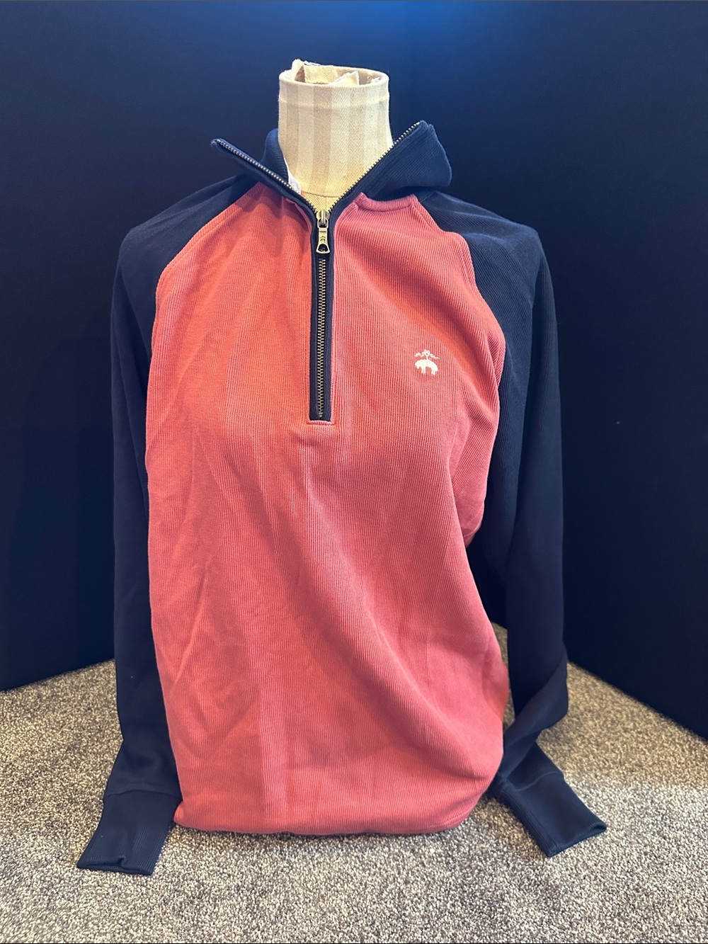 Brooks Brothers salmon and Navy Half-Zip Raglan Pullover